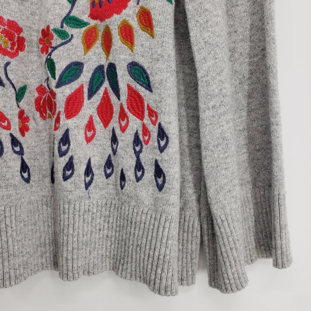 LOFT Gray Sweater with Colorful Bird Design - Picture 5 of 9